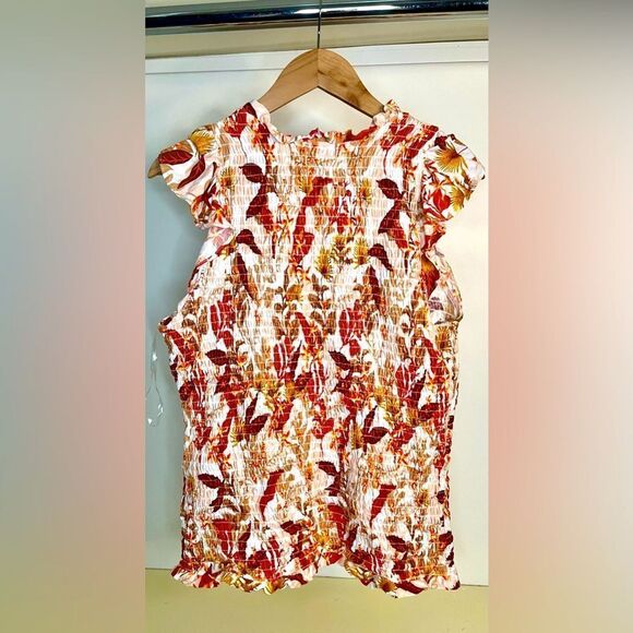 NWT INC INTERNATIONAL CONCEPTS PLUS SIZE PRINTED SMOCKED SLEE KAUAI BLOOMS XL - Picture 3 of 4